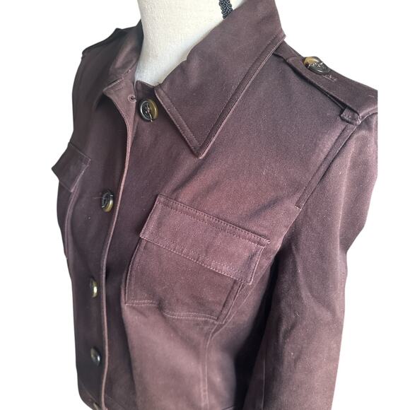 Michael Kors Women's Large Brown Military Style Jacket Button Down Collar - Picture 3 of 5